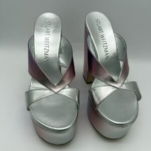 Stuart Weitzman Miami Sohigh 145 Platform Slide Hot Pink Multi, Size 11B